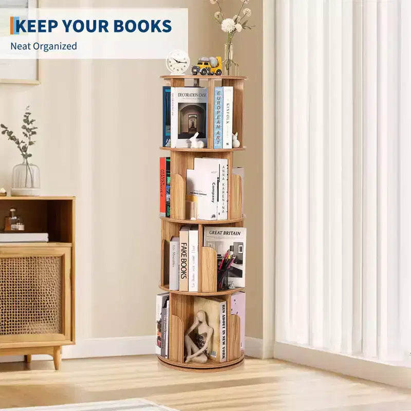 4-Tier 360° Rotating Bookshelf - Floor-Standing Storage Organizer