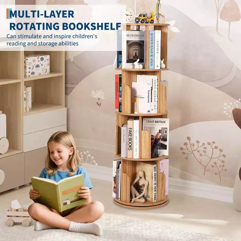 4-Tier 360° Rotating Bookshelf - Floor-Standing Storage Organizer