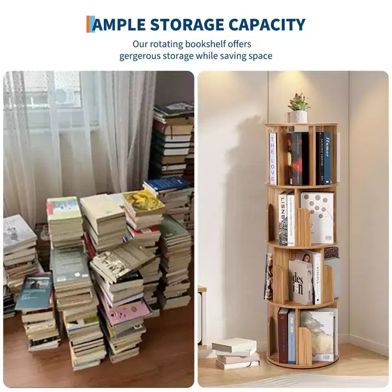 4-Tier 360° Rotating Bookshelf - Floor-Standing Storage Organizer