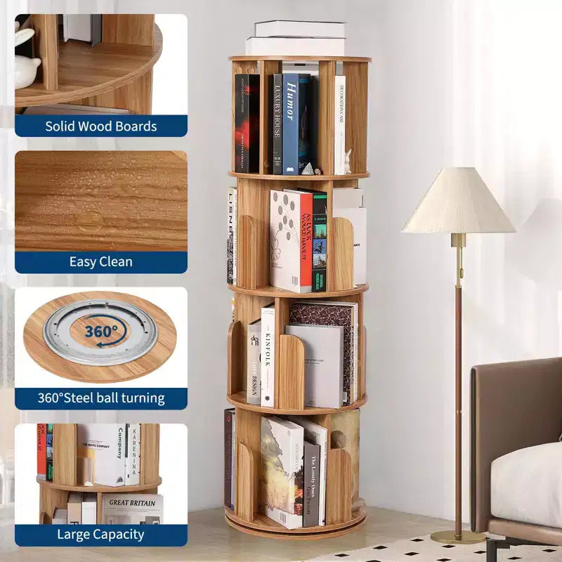 4-Tier 360° Rotating Bookshelf - Floor-Standing Storage Organizer
