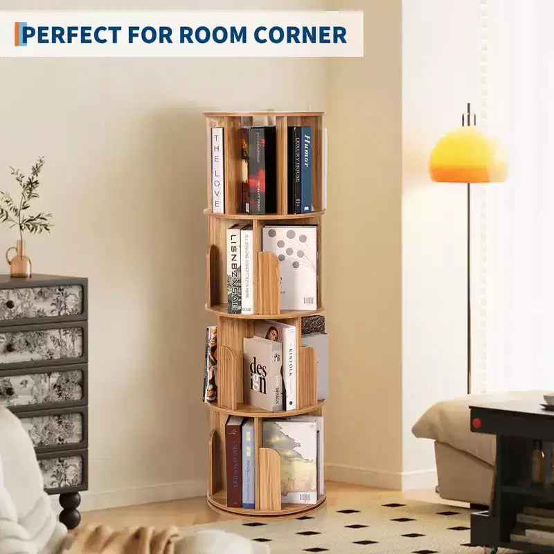 4-Tier 360° Rotating Bookshelf - Floor-Standing Storage Organizer
