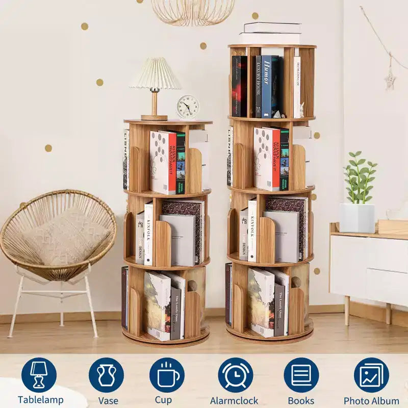 4-Tier 360° Rotating Bookshelf - Floor-Standing Storage Organizer