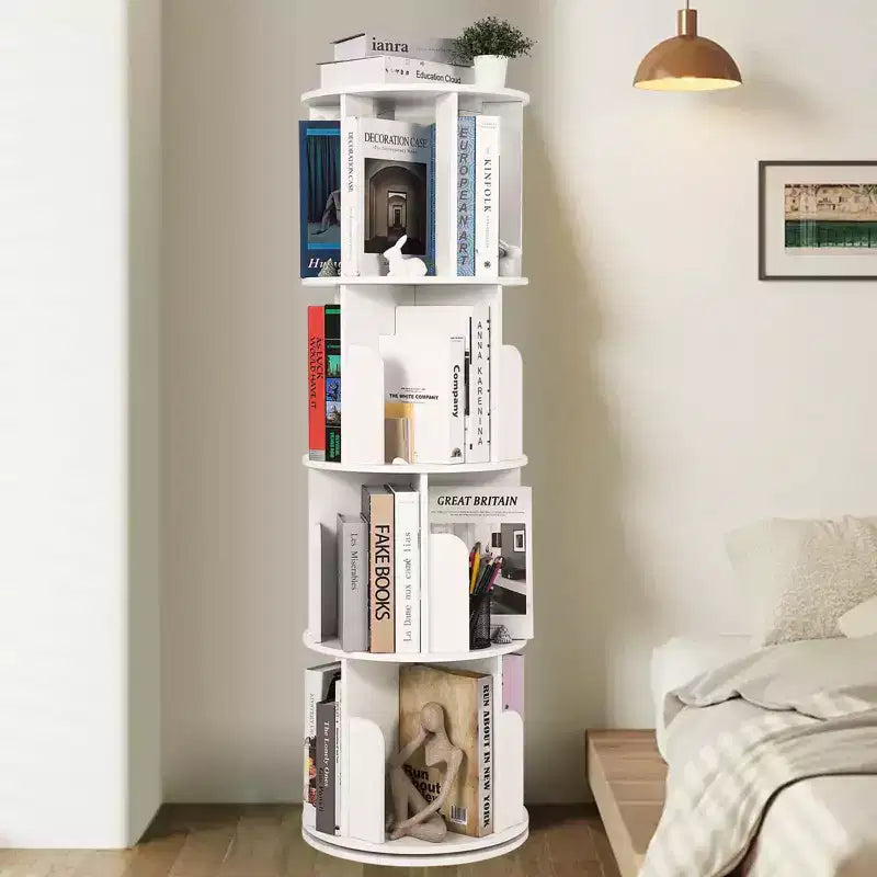 4-Tier 360° Rotating Bookshelf - Floor-Standing Storage Organizer