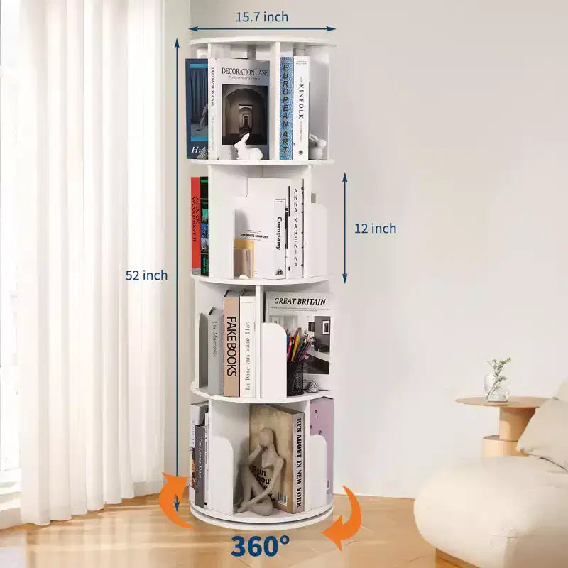 4-Tier 360° Rotating Bookshelf - Floor-Standing Storage Organizer