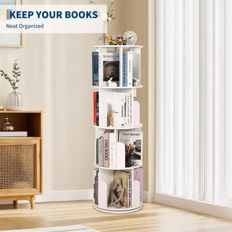 4-Tier 360° Rotating Bookshelf - Floor-Standing Storage Organizer