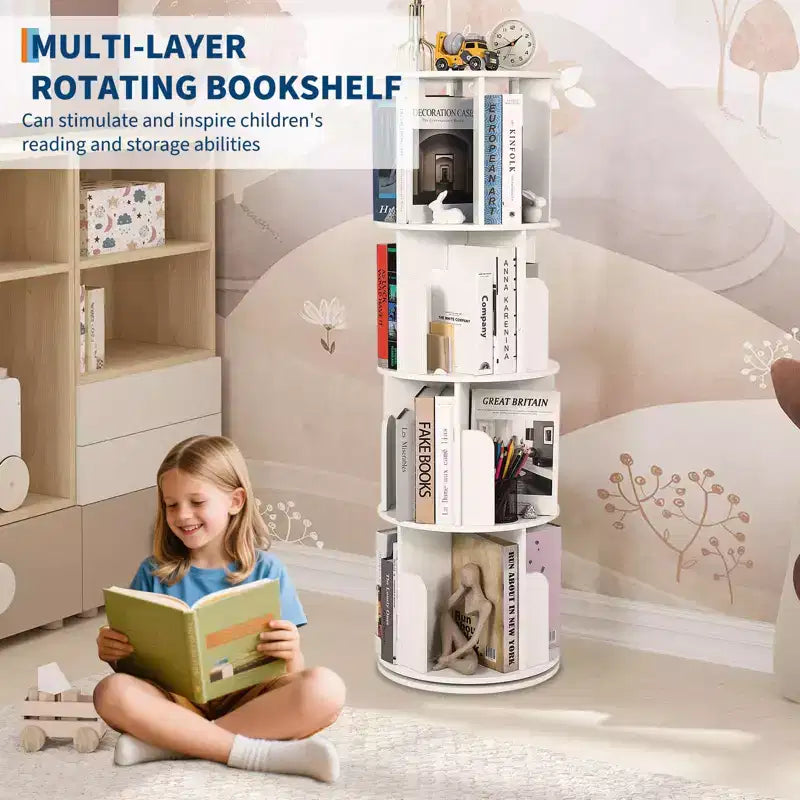 4-Tier 360° Rotating Bookshelf - Floor-Standing Storage Organizer