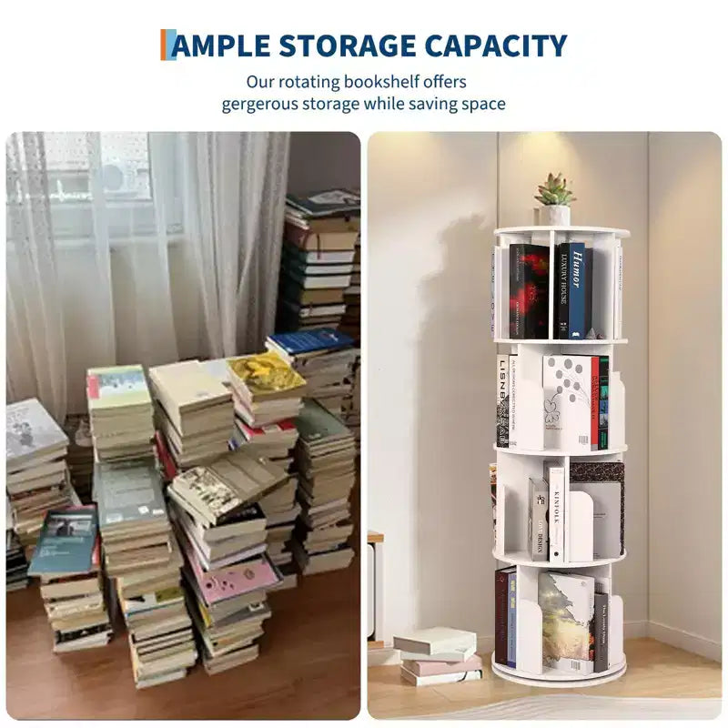 4-Tier 360° Rotating Bookshelf - Floor-Standing Storage Organizer