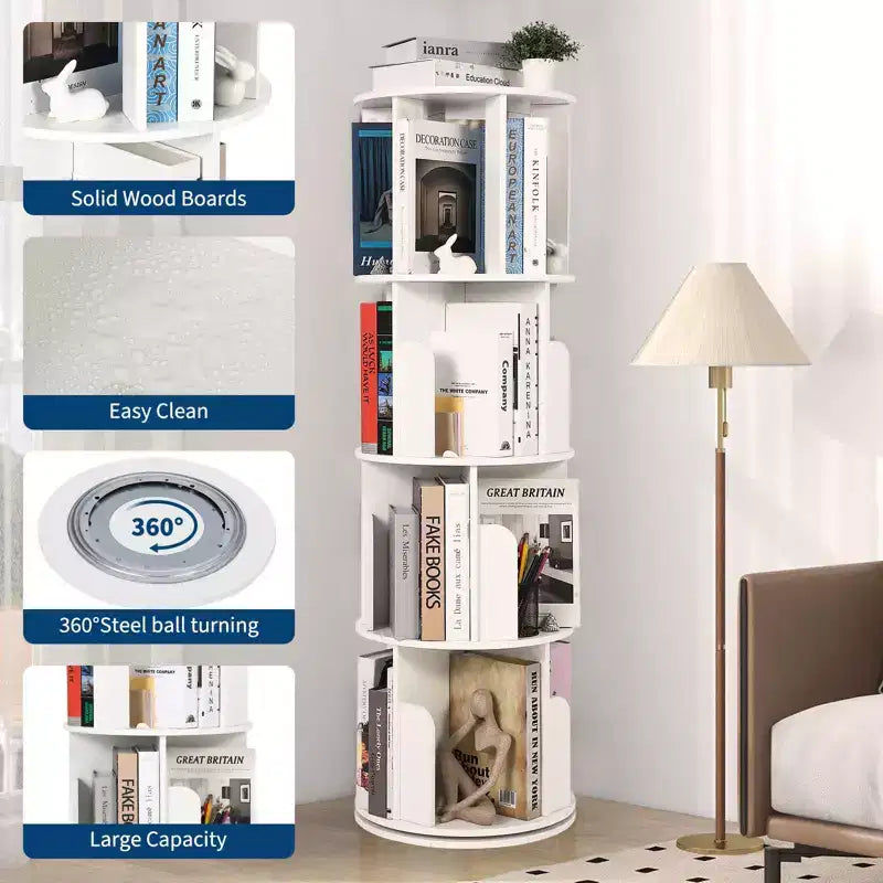 4-Tier 360° Rotating Bookshelf - Floor-Standing Storage Organizer