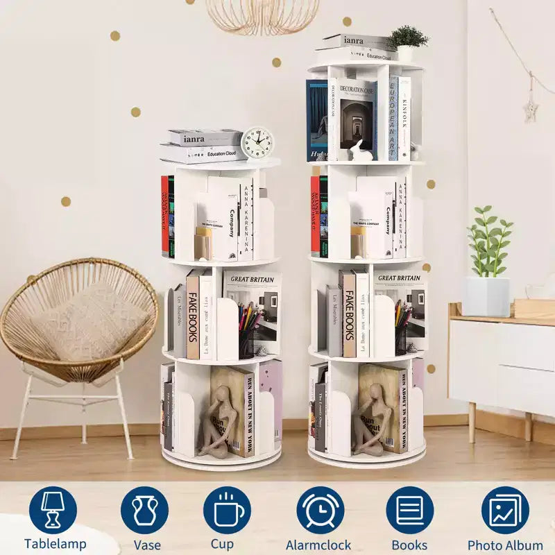 4-Tier 360° Rotating Bookshelf - Floor-Standing Storage Organizer