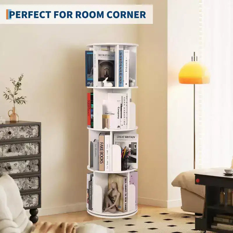 4-Tier 360° Rotating Bookshelf - Floor-Standing Storage Organizer