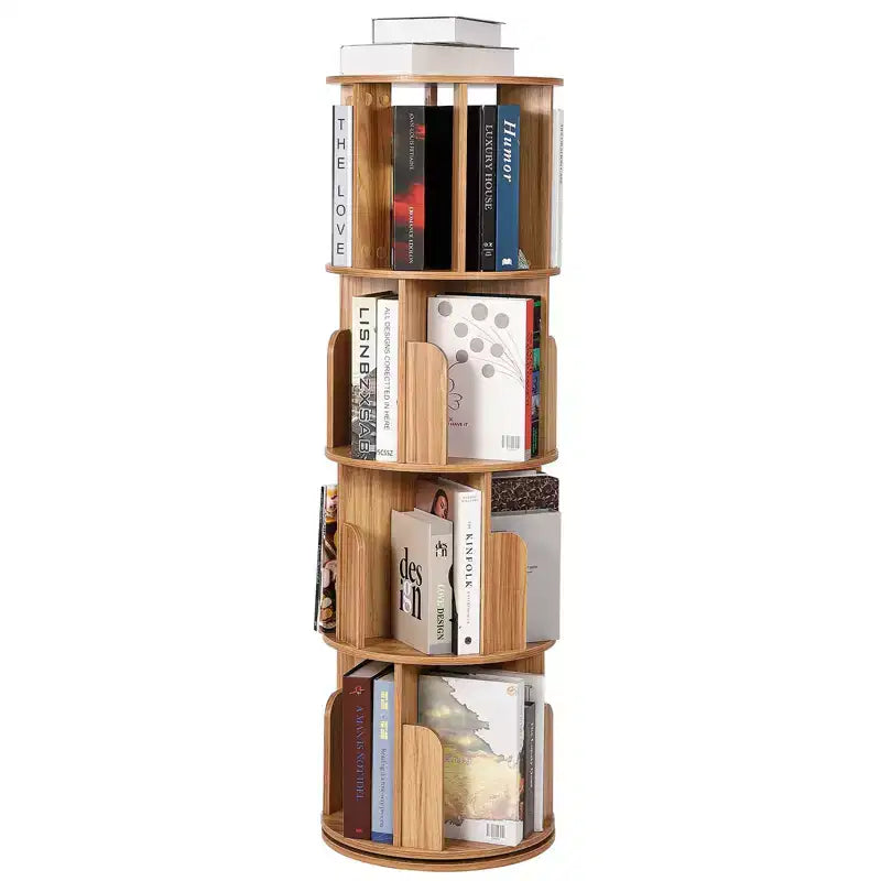 Wooden Rotating Bookshelf, 4-Tier 360 Display Floor-Standing Bookcase, Multi-Functional Storage Organizer for Kids and Adults in Living Room