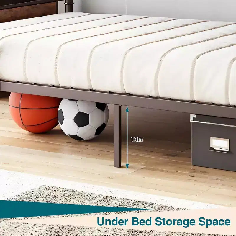 Bunk Bed, Twin Bed - Heavy Duty Industrial Metal Bunkbeds with Safety Guard Rails, Convertible to Two Beds