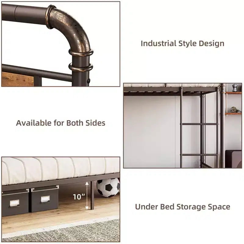 Bunk Bed, Twin Bed - Heavy Duty Industrial Metal Bunkbeds with Safety Guard Rails, Convertible to Two Beds
