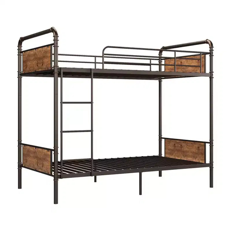 Bunk Bed, Twin Bed - Heavy Duty Industrial Metal Bunkbeds with Safety Guard Rails, Convertible to Two Beds