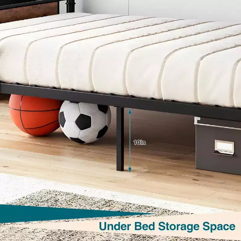 Bunk Bed, Twin Bed - Heavy Duty Industrial Metal Bunkbeds with Safety Guard Rails, Convertible to Two Beds