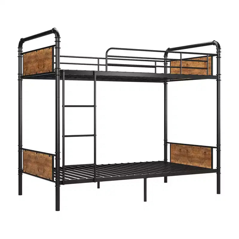 Bunk Bed, Twin Bed - Heavy Duty Industrial Metal Bunkbeds with Safety Guard Rails, Convertible to Two Beds