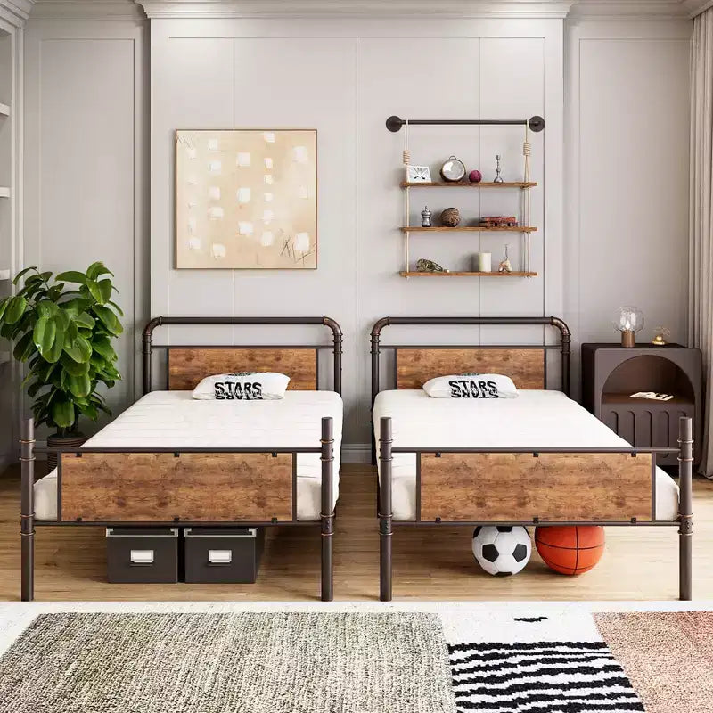 Bunk Bed, Twin Bed - Heavy Duty Industrial Metal Bunkbeds with Safety Guard Rails, Convertible to Two Beds