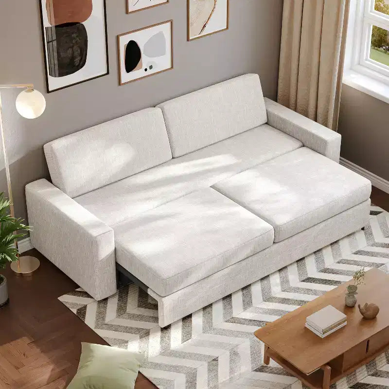 88.6" Convertible Sleeper Sofa Bed - Modern Linen Fabric Pull-Out Couch