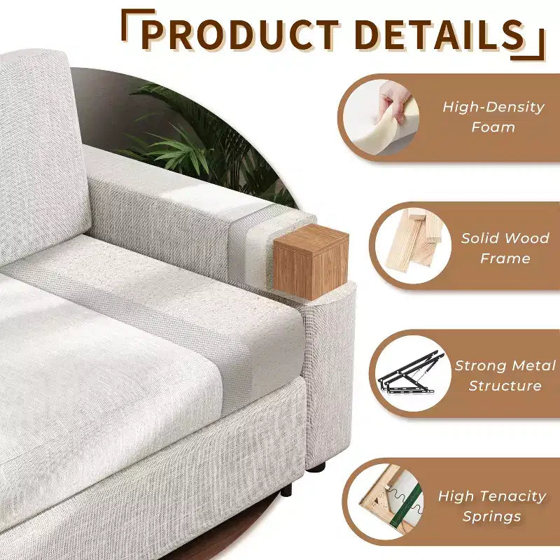 88.6" Convertible Sleeper Sofa Bed - Modern Linen Fabric Pull-Out Couch