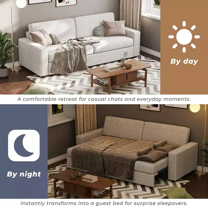 88.6" Convertible Sleeper Sofa Bed - Modern Linen Fabric Pull-Out Couch