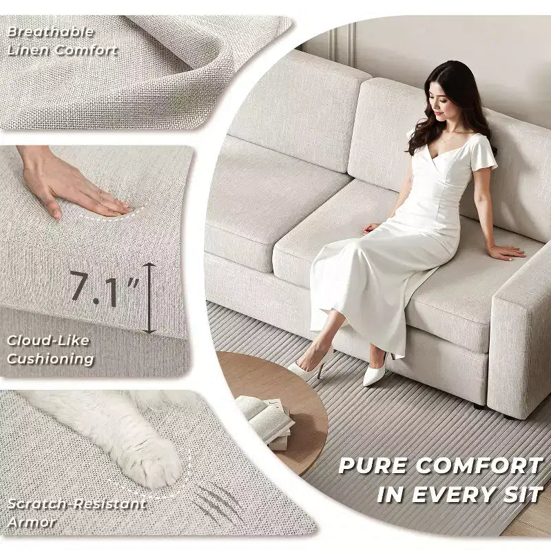 88.6" Convertible Sleeper Sofa Bed - Modern Linen Fabric Pull-Out Couch