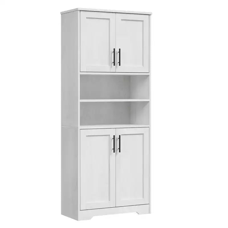 67 Tall Storage Cabinet, Tall Bathroom Cabinet with 4 Doors and Adjustable Shelves, Cupboard for Dining Room, Antique White