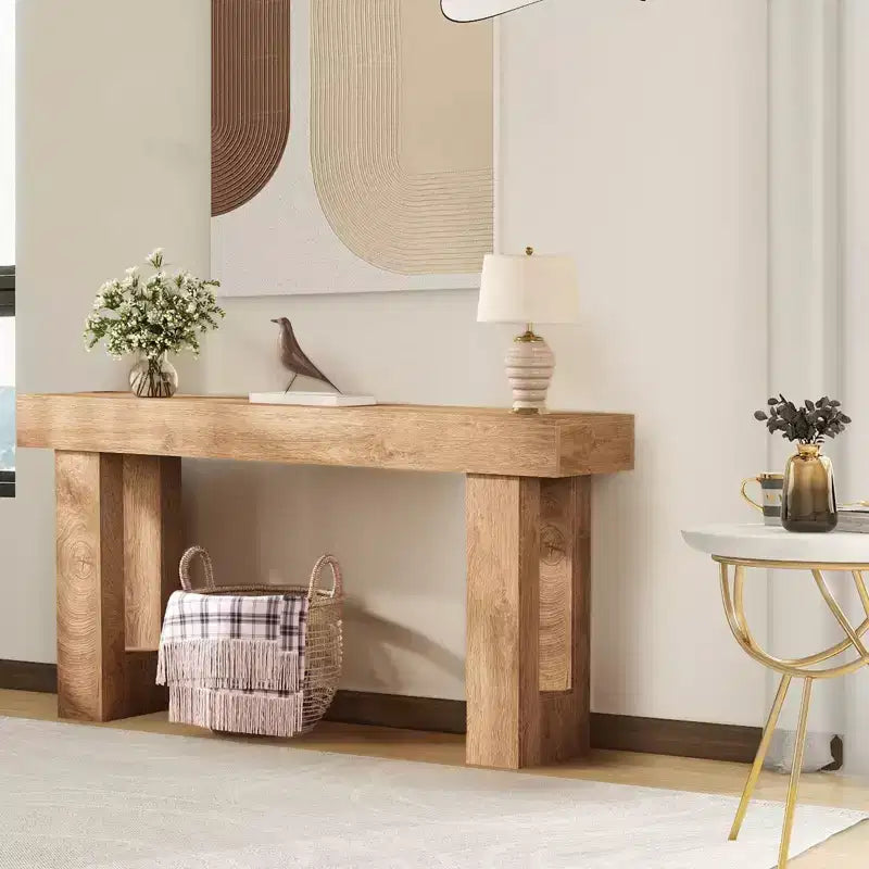 Narrow Entryway Table,63 Inch Long Wooden Couch Table Behind Sofa,Farmhouse Entryway Console,Perfect for Living Room,Hallway,Bedroom,Natural Wood