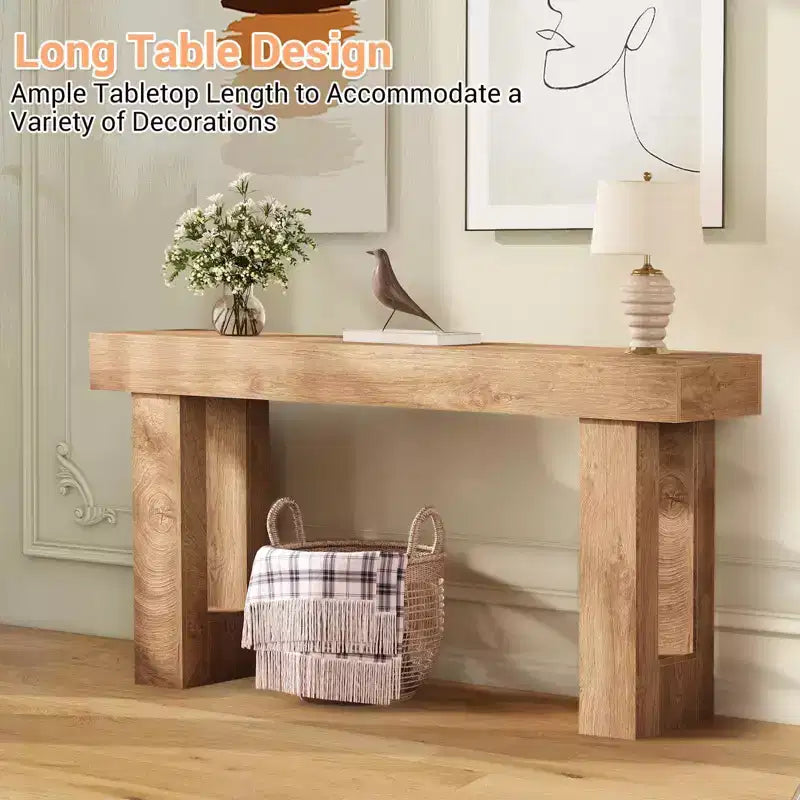 Narrow Entryway Table,63 Inch Long Wooden Couch Table Behind Sofa,Farmhouse Entryway Console,Perfect for Living Room,Hallway,Bedroom,Natural Wood