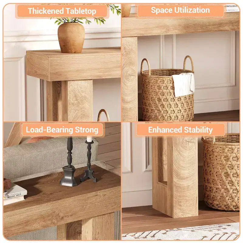 Narrow Entryway Table,63 Inch Long Wooden Couch Table Behind Sofa,Farmhouse Entryway Console,Perfect for Living Room,Hallway,Bedroom,Natural Wood