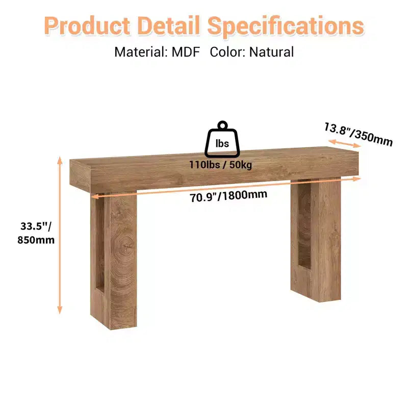 Narrow Entryway Table,63 Inch Long Wooden Couch Table Behind Sofa,Farmhouse Entryway Console,Perfect for Living Room,Hallway,Bedroom,Natural Wood