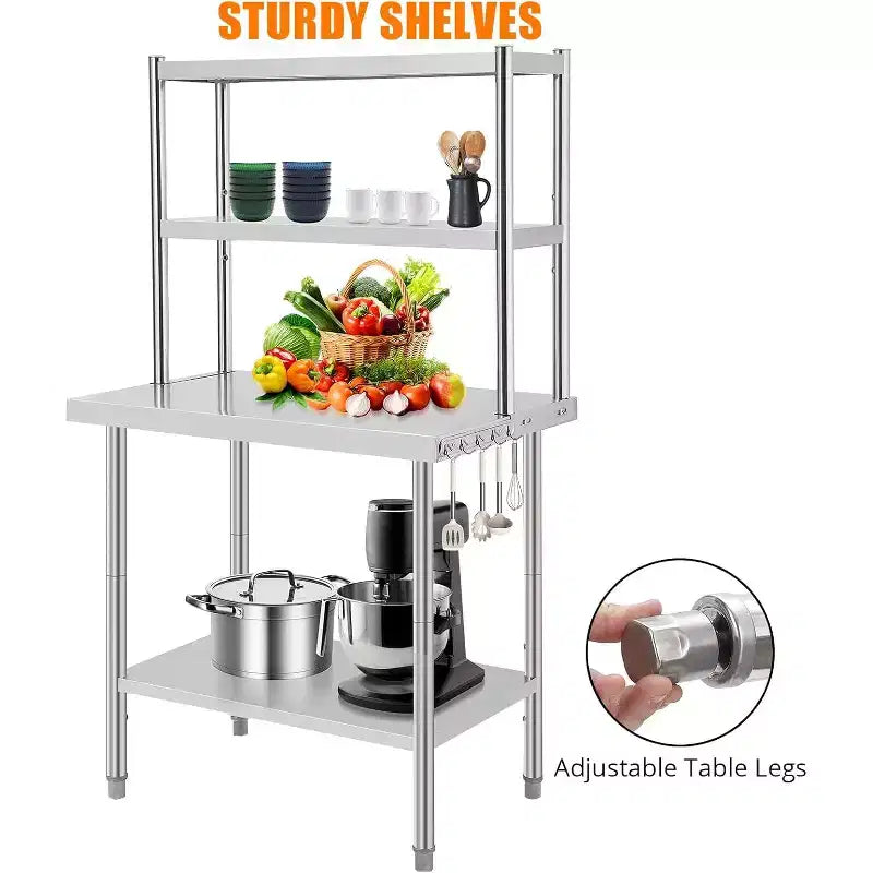 Stainless Steel Table with Overshelves, 48x24 Commercial Kitchen Prep & Work Table, for Kitchen Restaurant Garage Warehouse