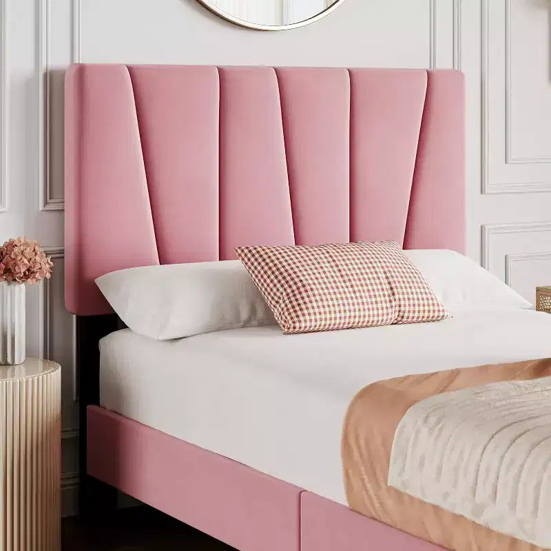 Bed Frame with Adjustable Headboard, Upholstered Platform Bed Frame with Strong Wooden Slats, No Box Spring Needed, Easy Assembly