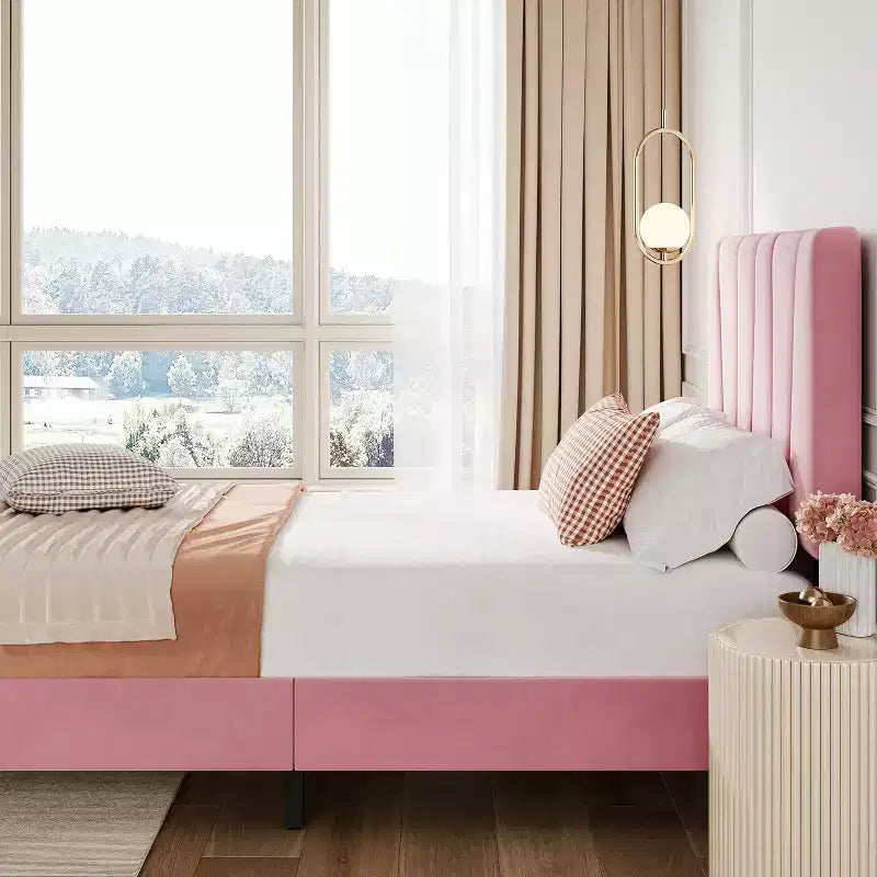 Bed Frame with Adjustable Headboard, Upholstered Platform Bed Frame with Strong Wooden Slats, No Box Spring Needed, Easy Assembly