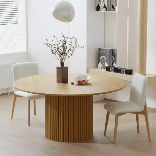 PexFix 60 inch Wood Round Dining Table Circle Kitchen Table with Wood Strip Base Modern Farmhouse Dinner Tables for Kitchen Living Room Natural