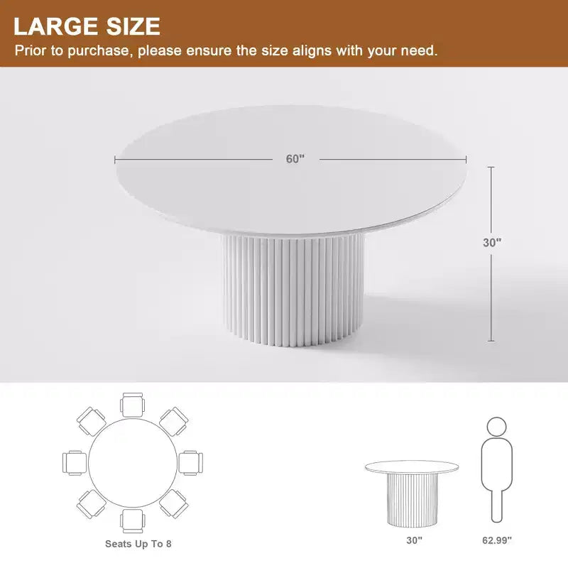 60" Round Wood Dining Table - Modern Farmhouse, Seats 6