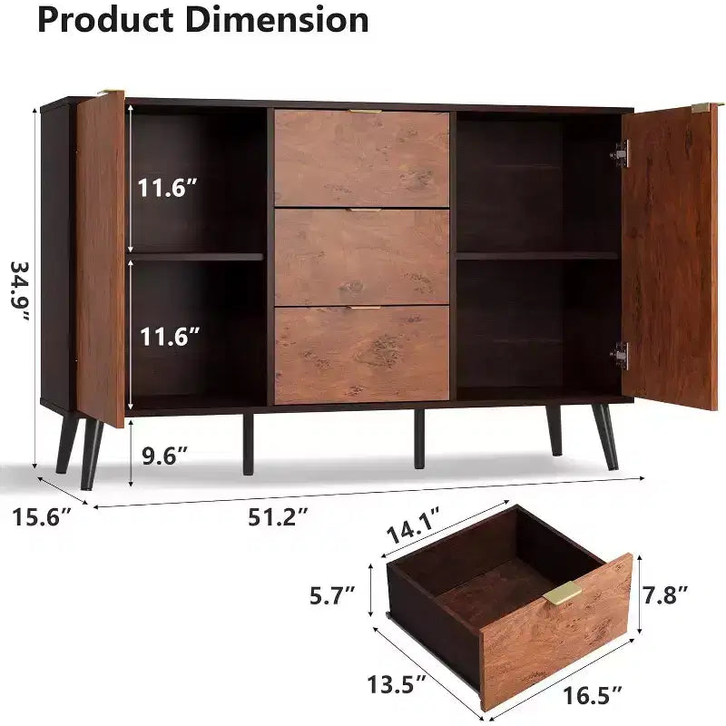 51 Buffet Cabinet with Drawers - Storage Sideboard with Shelves & Doors for Dining Room