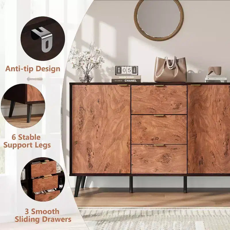 51 Buffet Cabinet with Drawers - Storage Sideboard with Shelves & Doors for Dining Room