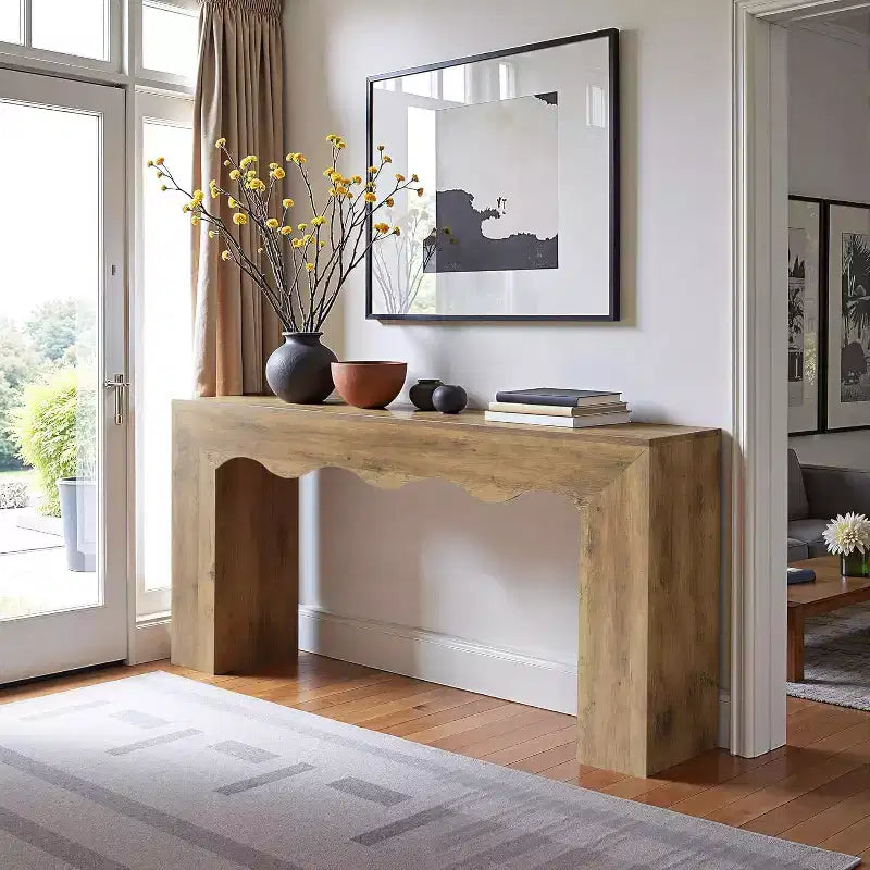 63" Farmhouse Console Table - Solid Wood Sofa Table with 2-Tier Storage