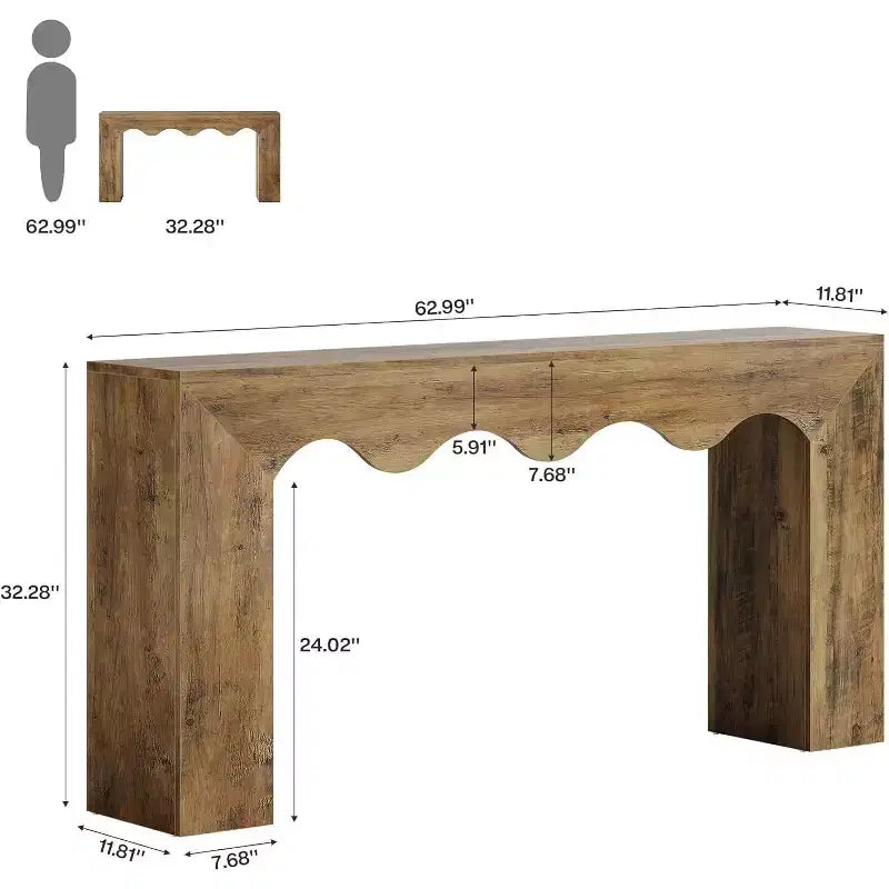 63" Farmhouse Console Table - Solid Wood Sofa Table with 2-Tier Storage