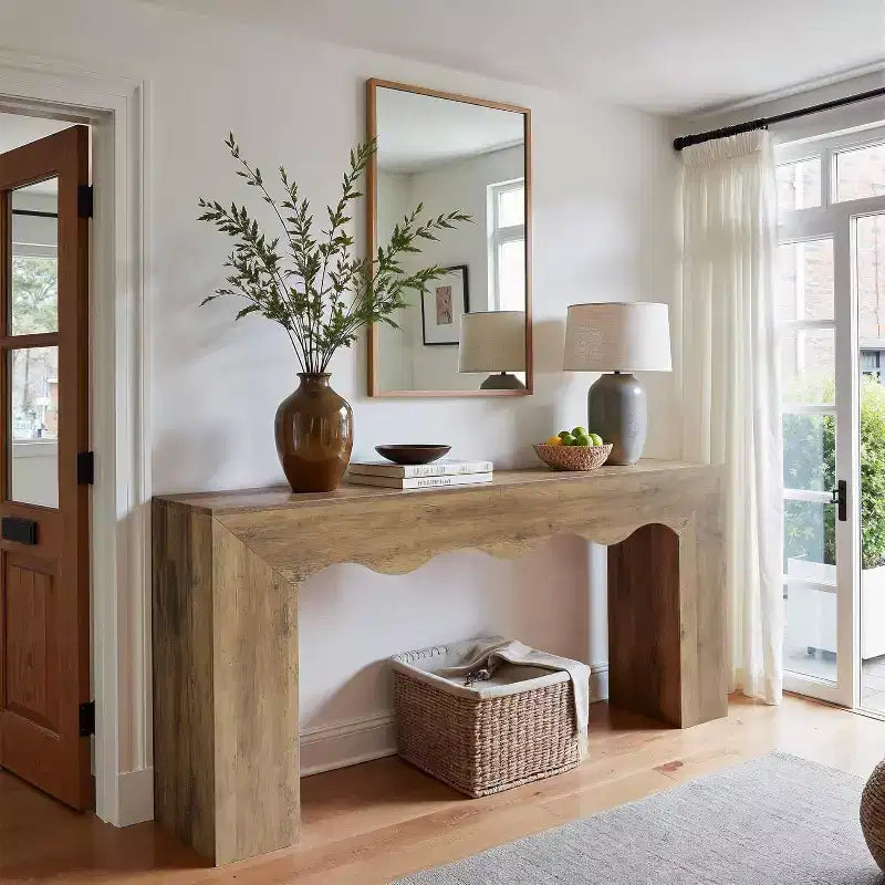 63" Farmhouse Console Table - Solid Wood Sofa Table with 2-Tier Storage