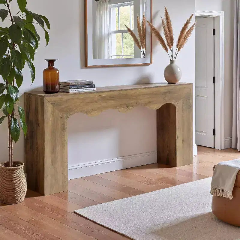 63" Farmhouse Console Table - Solid Wood Sofa Table with 2-Tier Storage