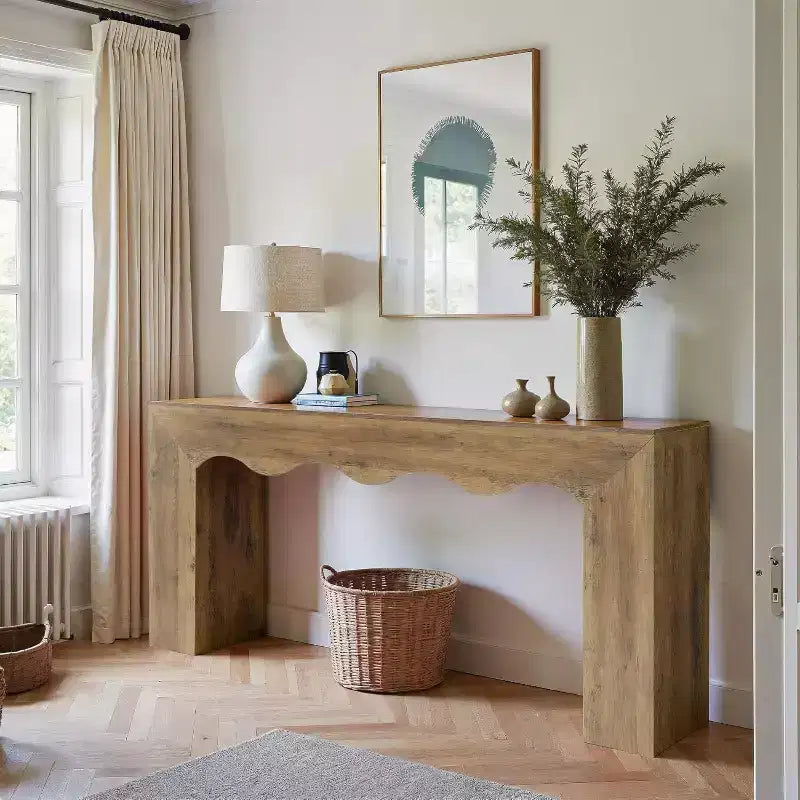 63" Farmhouse Console Table - Solid Wood Sofa Table with 2-Tier Storage