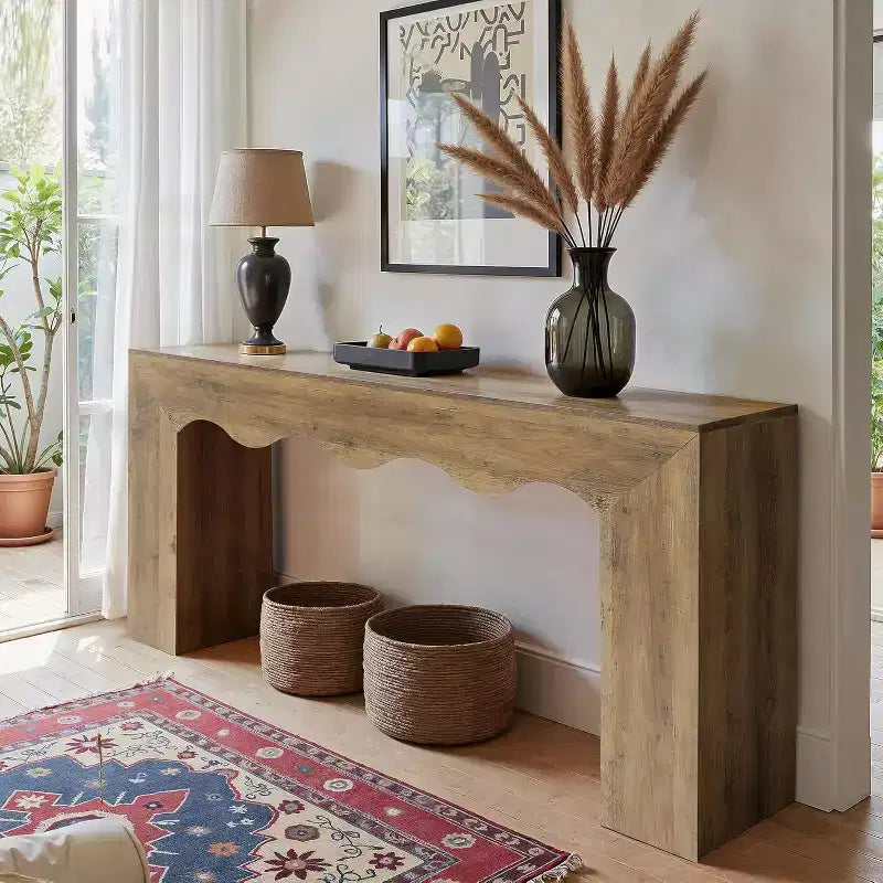 63" Farmhouse Console Table - Solid Wood Sofa Table with 2-Tier Storage