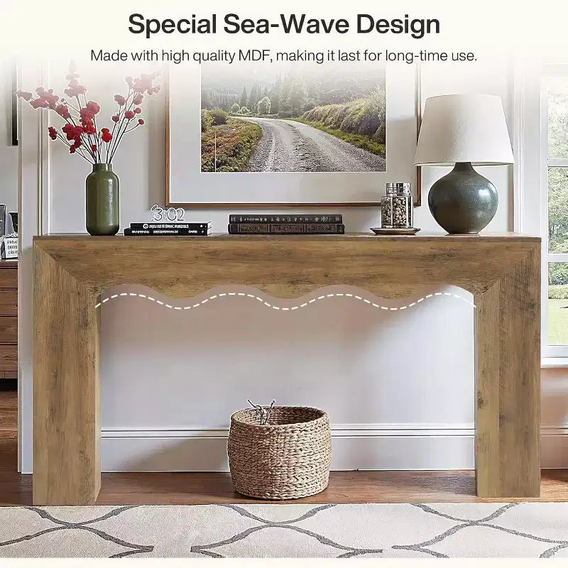 63" Farmhouse Console Table - Solid Wood Sofa Table with 2-Tier Storage