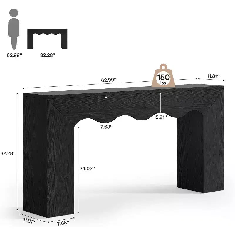 63" Farmhouse Console Table - Solid Wood Sofa Table with 2-Tier Storage