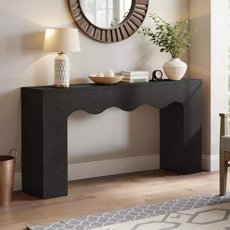 63" Farmhouse Console Table - Solid Wood Sofa Table with 2-Tier Storage