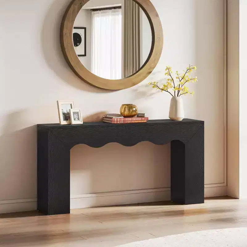 63" Farmhouse Console Table - Solid Wood Sofa Table with 2-Tier Storage