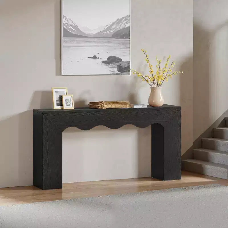63" Farmhouse Console Table - Solid Wood Sofa Table with 2-Tier Storage