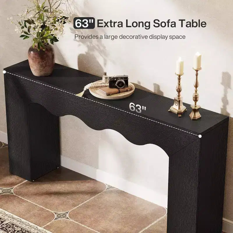 63" Farmhouse Console Table - Solid Wood Sofa Table with 2-Tier Storage