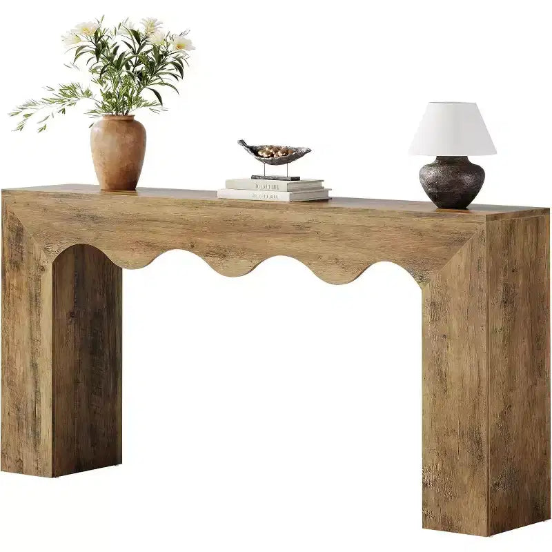 63 Farmhouse Console Table, Solid Wood Sofa Table with 2-Tier Storage, Narrow Entryway Table for Living Room, Hallway, Behind Couch